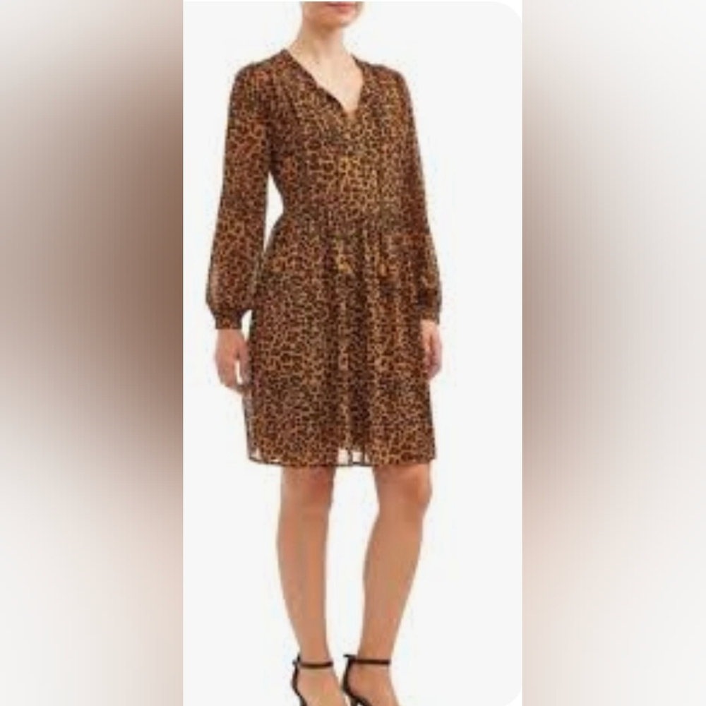 Time and Tru Leopard Print Long Sleeve Dress Sz Medium 8-10 - Picture 3 of 9